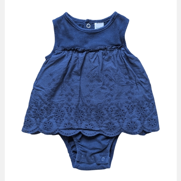 Carter's Navy Eyelet Bodysuit Sleeveless Ribbed Dress - Size 6M - Picture 1 of 5
